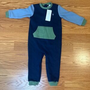 Polo Ralph Lauren Baby Boys Colorblock Fleece Coverall Navy Blue Green 18M NWT